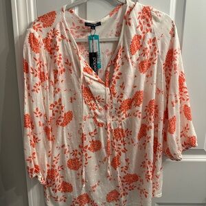 Women's Floral Top - Orange and White